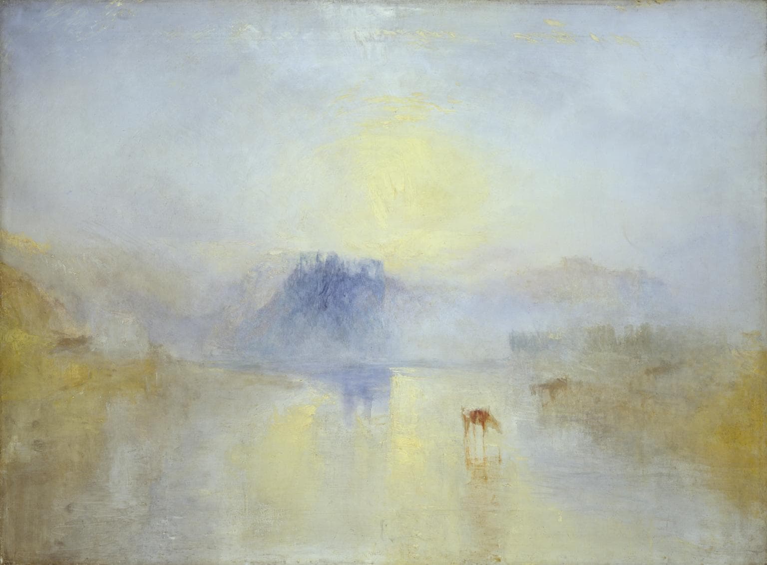 The evanescent sunrise behind Norham Castle depends on a phenomenon called isoluminance. In black and white, we can see the sun’s yellow haze is exactly the same brightness as the blue sky around it